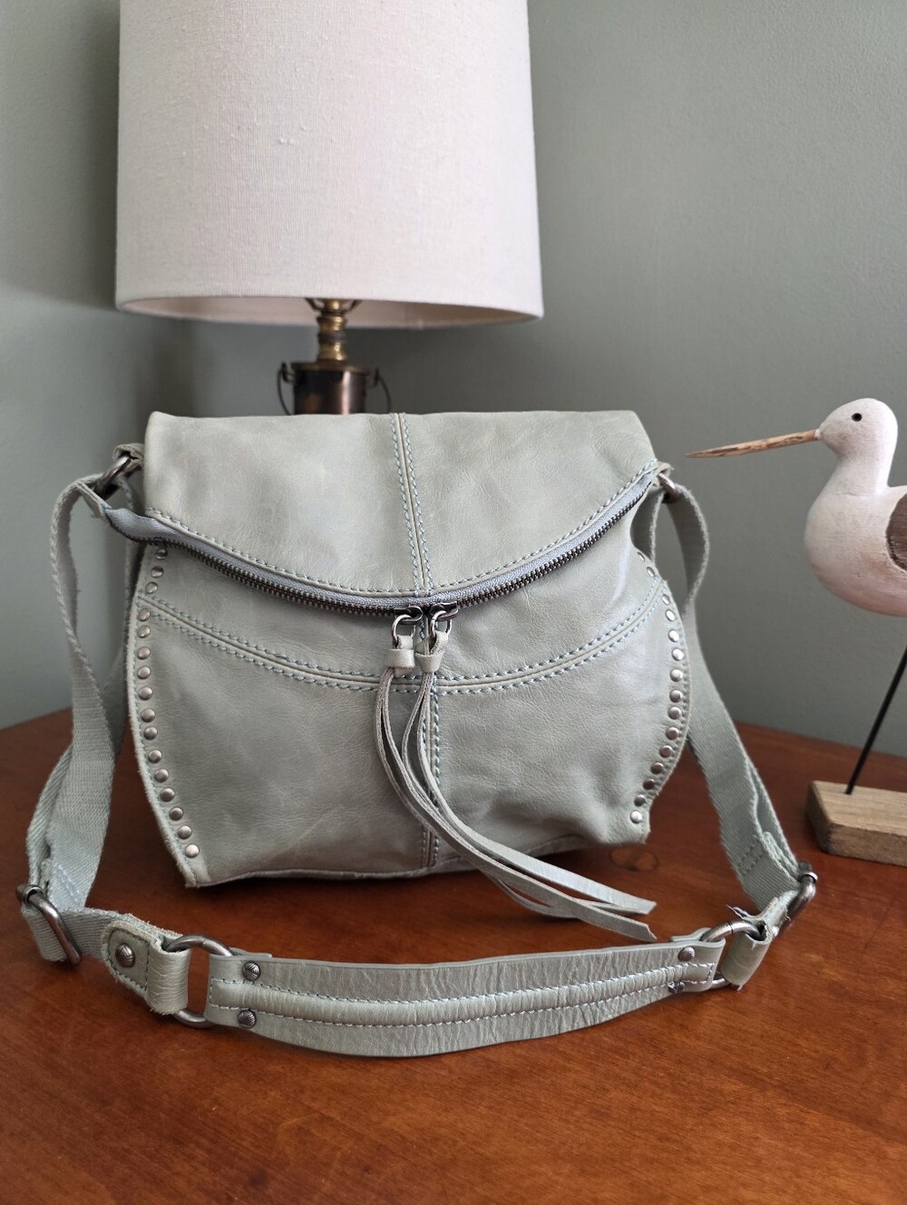 The Sak Silverlake Mint Green Waxed Calfskin Leather Shoulder Crossbody Bag